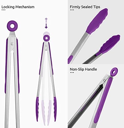 U-Taste Kitchen Tong for Cooking, 600ºF Heat-Resistant Silicon, 12in/Purple