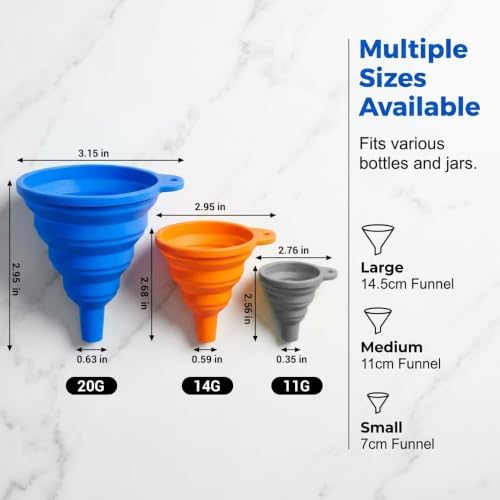 Kitchen Funnel Set 3 Pack, Food Grade Silicone Funnels