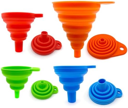 Collapsible Silicone Kitchen Funnels, 4 Pack Food Grade Foldable Funnel Set