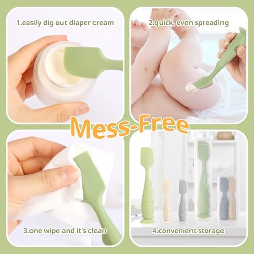 Baby Diaper Cream Spatula with Case, 1 Large 2 Mini Diaper Spatula with 2 Case
