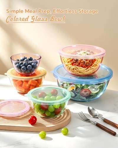 5 Pack Glass Mixing Bowls with Lids Set