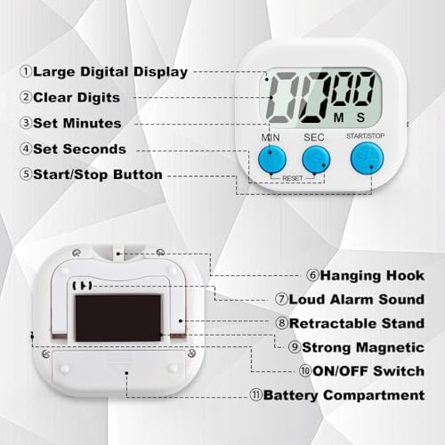 Digital Kitchen Timer, Magnetic Countdown Minute Simple Timer