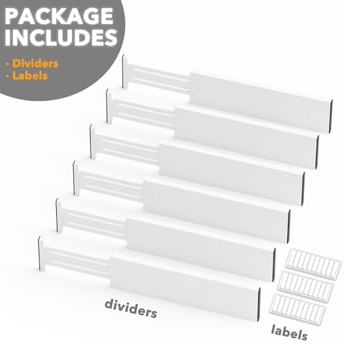 SpaceAid Bamboo Dresser Drawer Dividers 6 Pack, 4.65“ High Adjustable 17“-22”