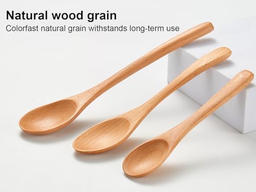 6PCS Small Wooden Spoons for Eating, 3 Sizes Wooden Teaspoons