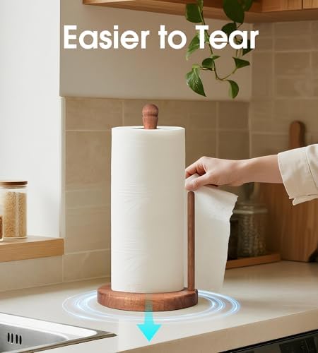 Farmhouse Acacia Wood Paper Towel Holder Countertop, Weighted Base