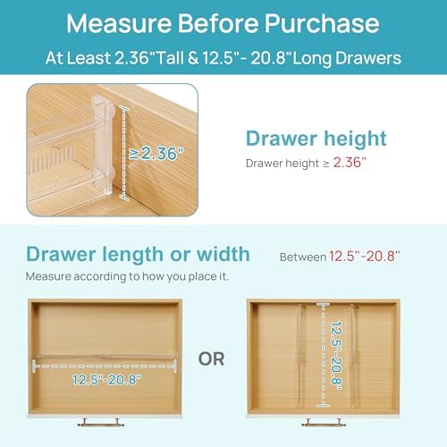 Vtopmart 4 Pack Shallow Drawer Dividers, 2.36" High 12.5"-20.8" Adjustable