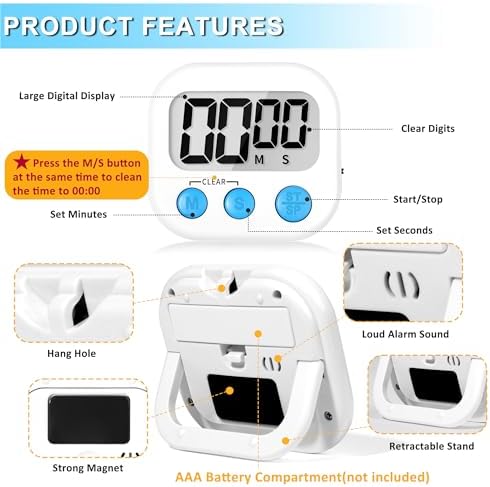 ZILLEEN Classroom Timer for Kids Teachers 6 Pack Digital Timers White