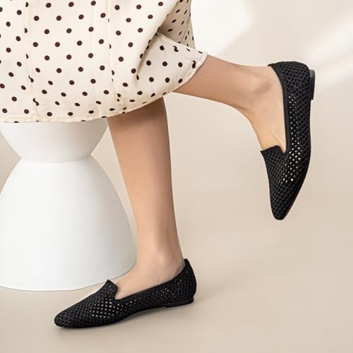 HONHOLD Women's Pointed Toe Flats Breathable Knit Ballet Flats