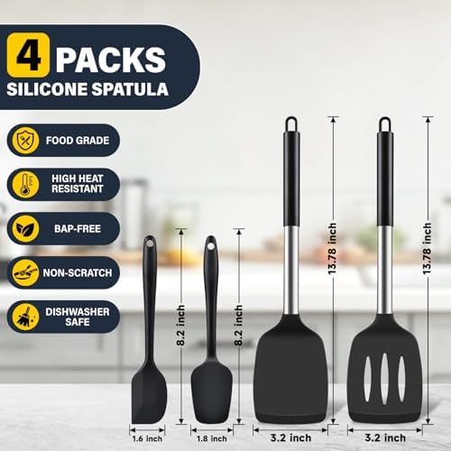 Silicone Spatula Set, Heat Resistant Solid & Slotted Turner