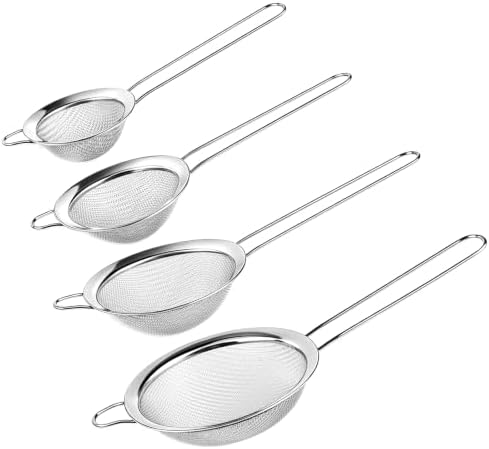 4PCS Fine Mesh Strainer Set, Stainless Steel Kitchen Sieve