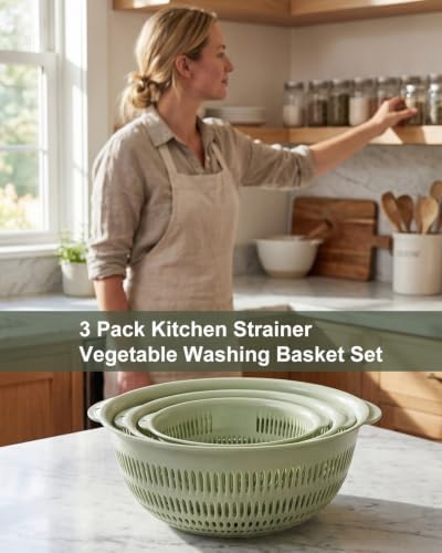 3 pcs Plastic Wash Basket Round Perforated Colander Wash Vegetables and Fruits
