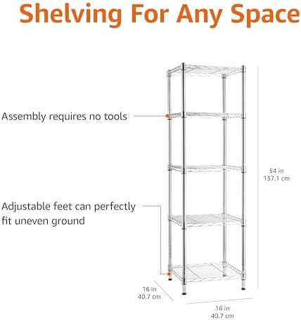 Amazon Basics 5-Shelf Tower Adjustable Storage Shelving Unit, 150 lbs Per Shelf
