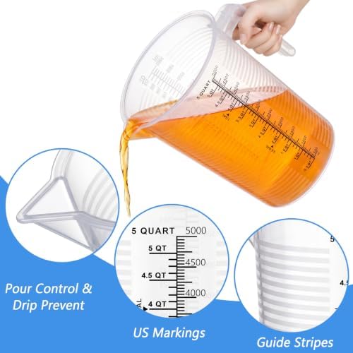5000 ml Measuring Cup with Easy-Read Guide Stripes, 1 Gallon Plastic Pitcher