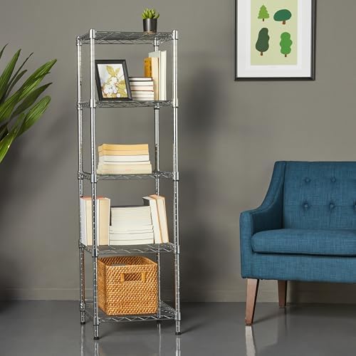 Amazon Basics 5-Shelf Tower Adjustable Storage Shelving Unit, 150 lbs Per Shelf