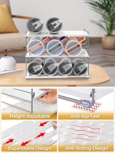 Cirhy 12" Tall 3-Tier Expandable Water Bottle Organizer – Fits 20-40 oz Stanley