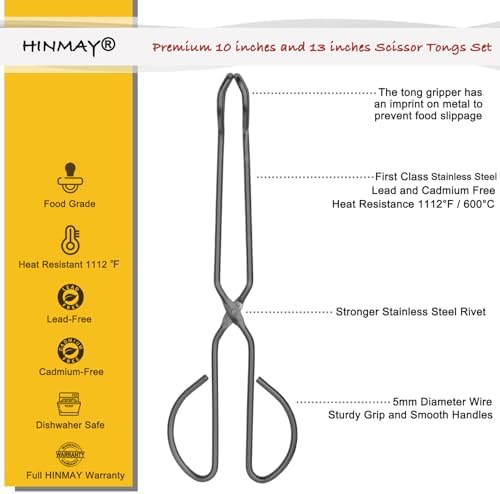 HINMAY 10" 13" Stainless Steel Kitchen Scissor Tongs