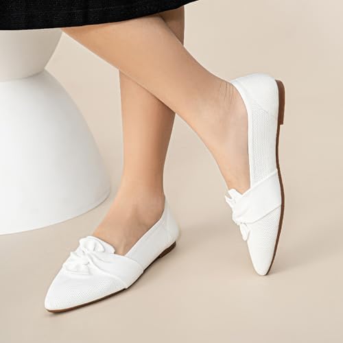 HONHOLD Women's Pointed Toe Flats Breathable Knit Ballet Flats