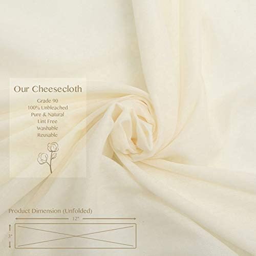 Cheesecloth, Grade 90, 36 Sq Feet, 100% Unbleached Cotton Fabric, Ultra Fine