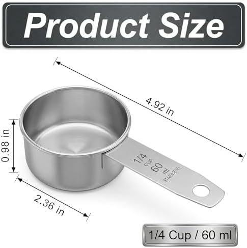 1/4 Cup Stainless Steel Measuring Cup, 60 ml Cooking Measure Scoop, 2 oz