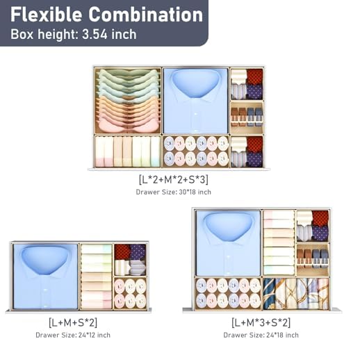 DIMJ Drawer Organizer Clothes, 30 Pack Dresser Organizer, Foldable Closet