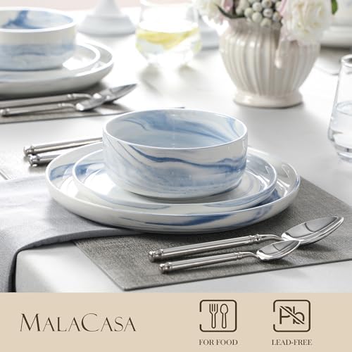 MALACASA 12 Pcs Porcelain Plates and Bowls Sets, Dinnerware Set