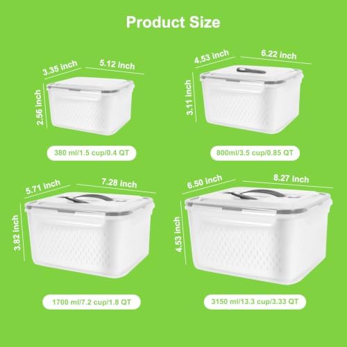 4 Pack Fridge Fruit Storage Containers