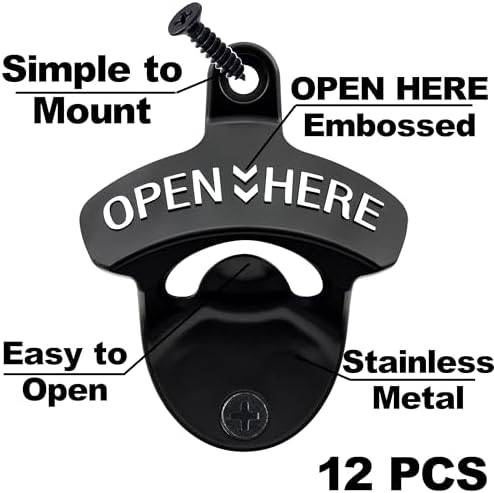 12 PCS Stainless Beer Bottle Top Opener Wall Mounted Bulk Black
