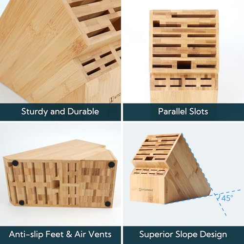 KITCHENDAO 20 Slot Bamboo Knife Block without Knives, Universal Knife Holder