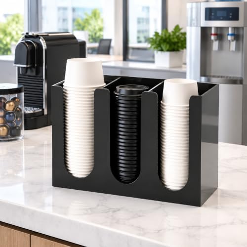 Acrylic Coffee Cup and Lid Storage Organizer Holder, 3 Compartments Disposable