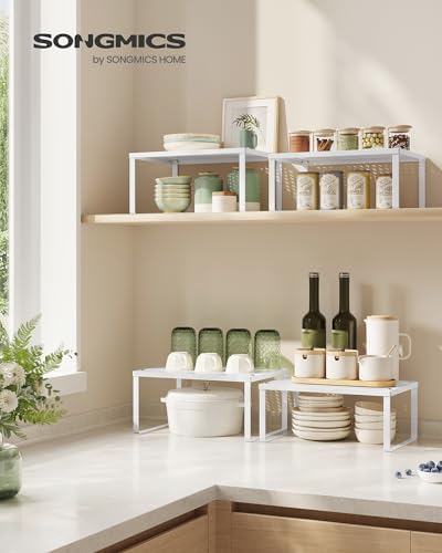 SONGMICS Set of 4 Metal Spice Racks, Stackable Expandable Shelf Risers