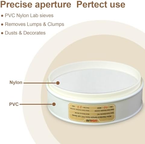 7.9" PVC Lab Sieve, Nylon Mesh, 60 Mesh Screen Sifter