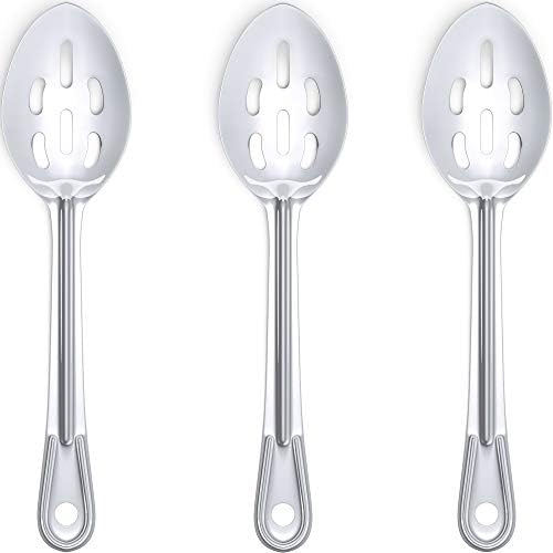 Super Strong, Ergonomic 11 in Serving Spoon 3 Pk. Big, Slotted Stainless Steel