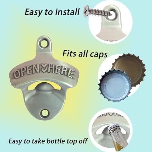 Antique Silver Wall Mount Bottle Cap Opener Stainless, Vintage Beer Opener Post