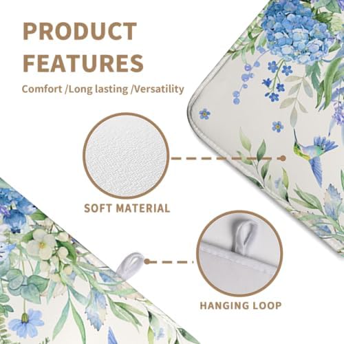 Blue Hydrangea Dish Drying Mat for Kitchen Counter 18 x 24 Inch Spring Floral