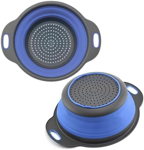 Blue Round Silicone Collapsible Colander – Silicone Round Kitchen Strainers