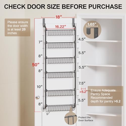 Delamu Over the Door Pantry Organizer, 6-Tier Metal Pantry Door Organization