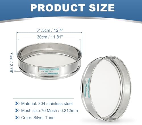 PATIKIL 70 Mesh Lab Sieve, 11.8" Diameter Sifting Screen 304 Stainless Steel