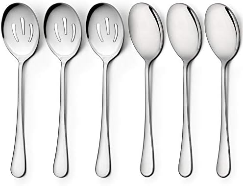 LIANYU Stainless Steel 3 Serving Spoons, 3 Slotted Serving Spoons