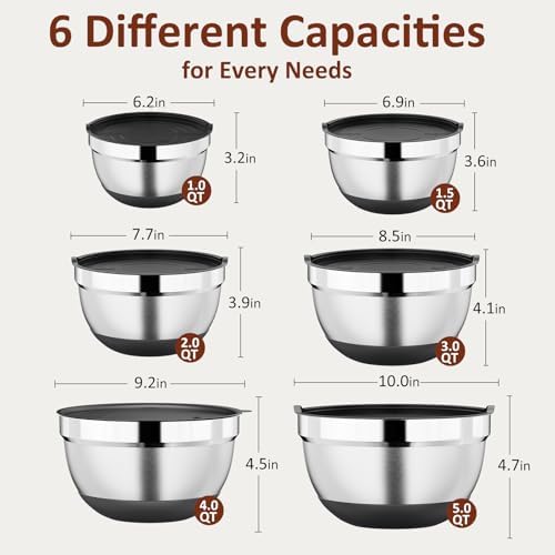 9 Pack Mixing Bowls with Airtight Lids & Grater Attachments