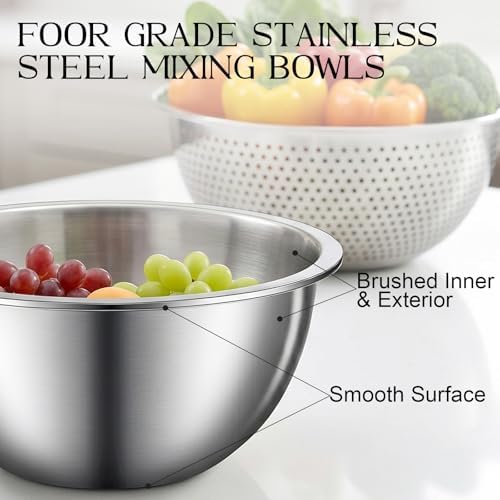 DUTZUN Premium Mixing Bowls, 304 Stainless Steel, See-Through Airtight Lids