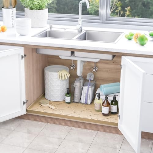SIKADEER Waterproof Under Sink Mat 37" x 22" Silicone Mat Cabinet Protector