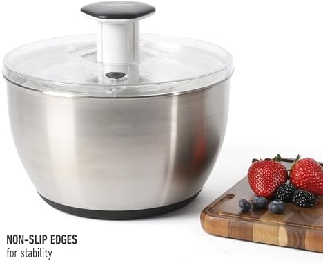 Calphalon Aero 6.3-Qt Stainless Steel Salad Spinner, Fruit & Vegetable Washer