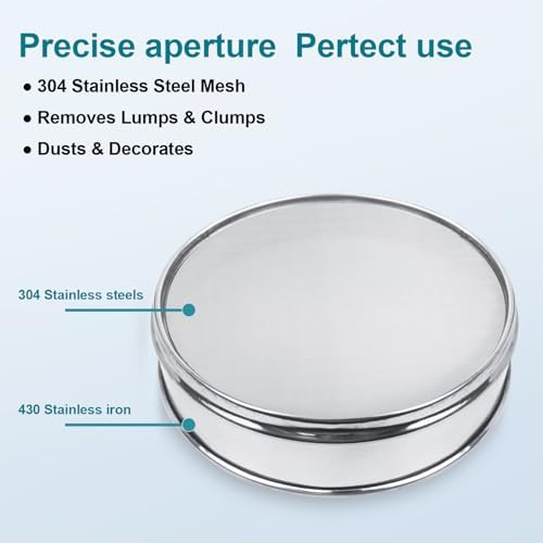 7.9" 304 Stainless Steel Lab Sieve, 200 Mesh Screen Sifter
