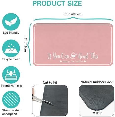 Coffee Bar Mat for Countertops 31.5inx17in, Absorbent Hide Stain Anti-Slip Cafe