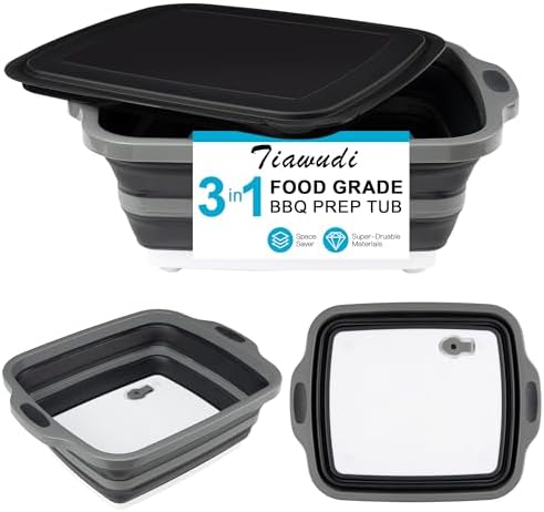 Collapsible Cutting Board with Container, Foldable Camping Sink with Colander