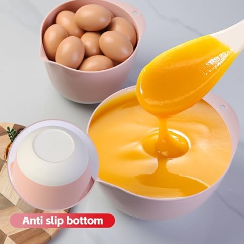 3 Small Mixing Bowls Set with Lids, Pour Spout and TPR Bottom, Plastic Nesting