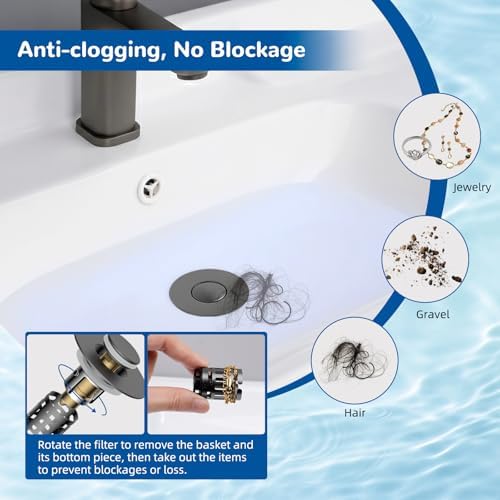 Hibbent Upgraded 3 in 1 Bathroom Sink Drain Strainer, Pop Up Stopper