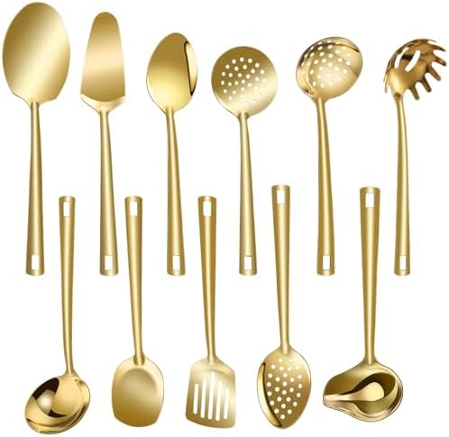 Lazycorner Cooking Utensil Set 11 Pcs Stainless Steel Kitchen Utensils Set Wok