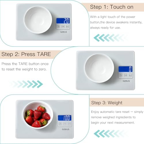 AZEUS Digital Kitchen Scale, 11 lb, USB Rechargeable, 1 g/0.04 oz