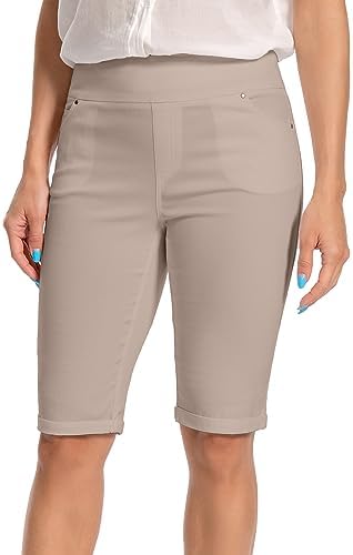 Jenna Rose Women's Stretch Bermuda Shorts – 5-Pocket, Cuffed Hem, Mid-Length